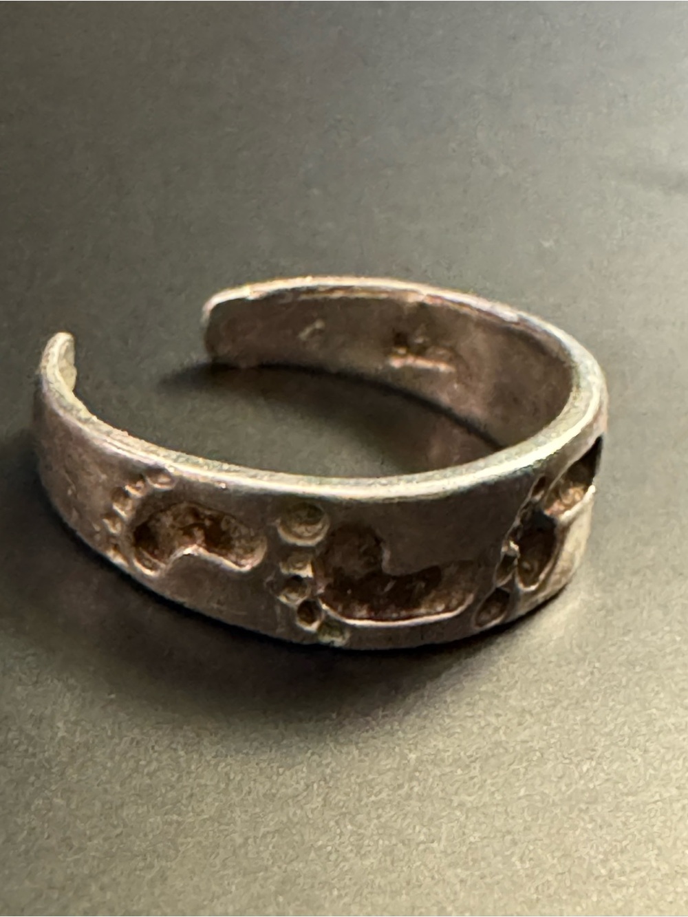 Sterling Silver Baby Footprints Adjustable Ring - Pinky Ring or Toe Ring